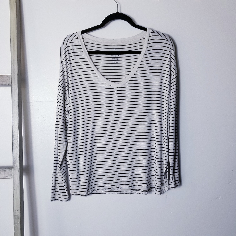 AMERICAN EAGLE OUTFITTERS SOFT & SEXY TUNIC TANISH CREAM W/ BLACK STRIPES SIZE S